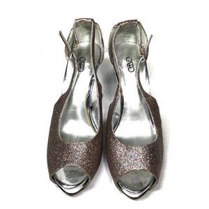 Silver Glitter Peep Toe Heels Ankle Strap 5" Heel Stiletto Shoes Size 8